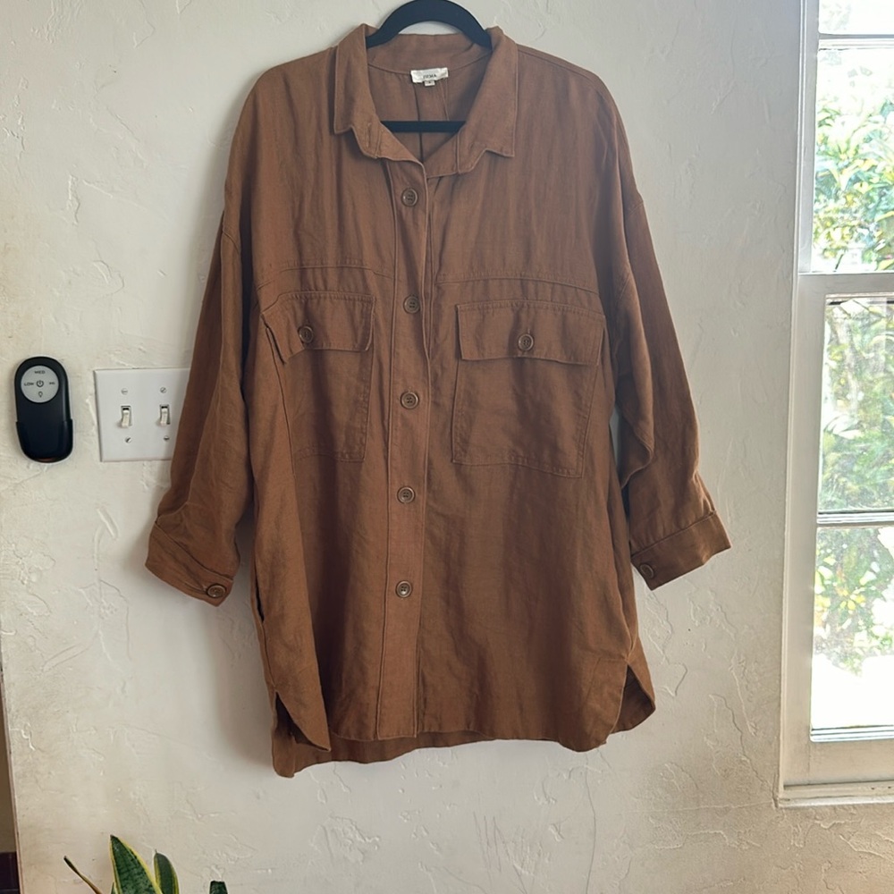 OZMA Brown Button-Front Utility Shirt